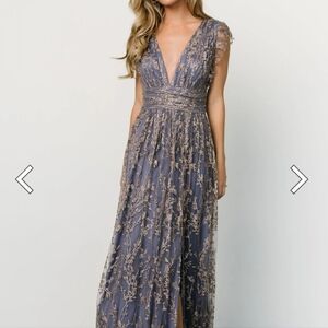 Baltic Born Alrlene Shimmer Gown in Winter Blue. Size: Large, worn once